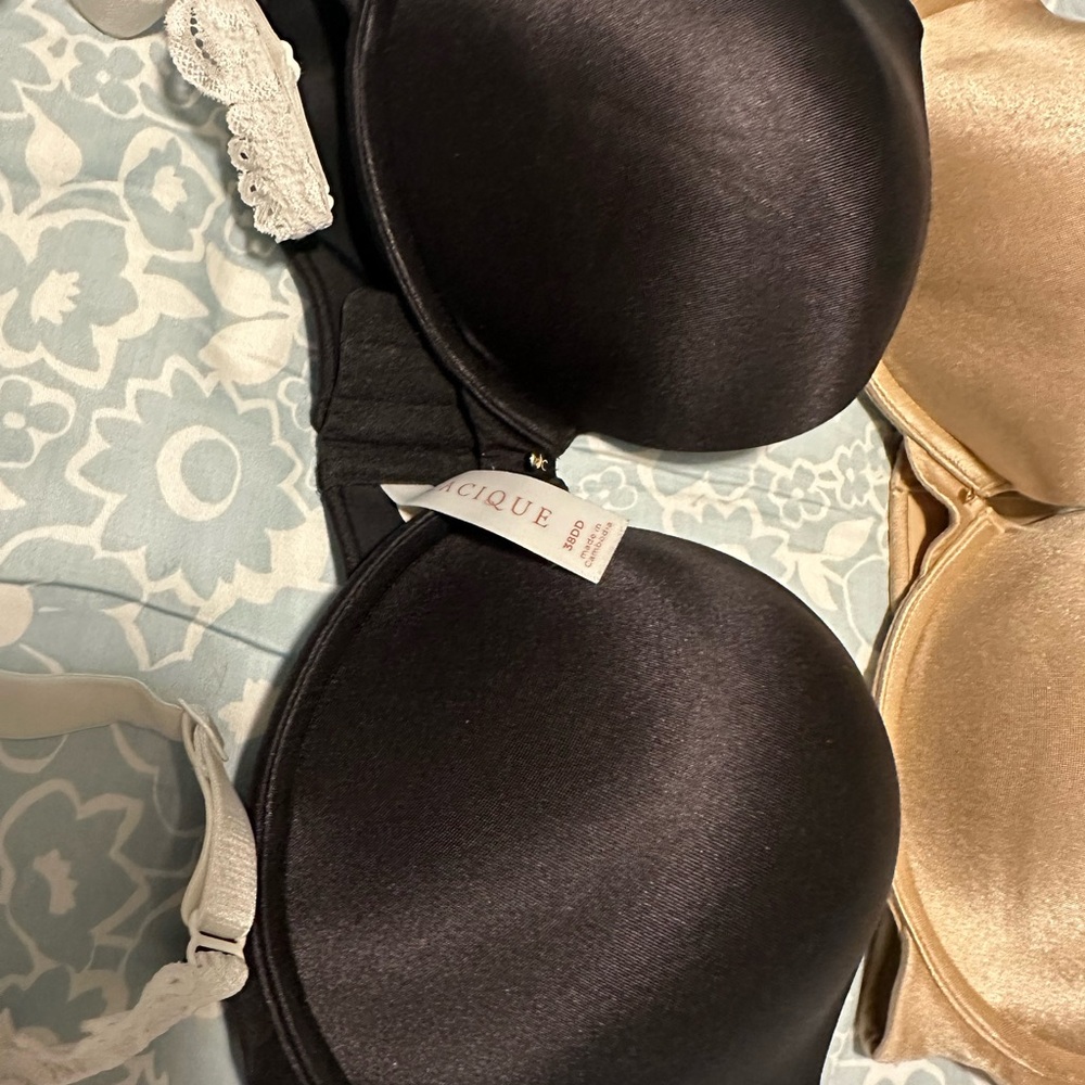 Cacique Lace and Satin Bra Trio - Black, Gold, White - Picture 4 of 11